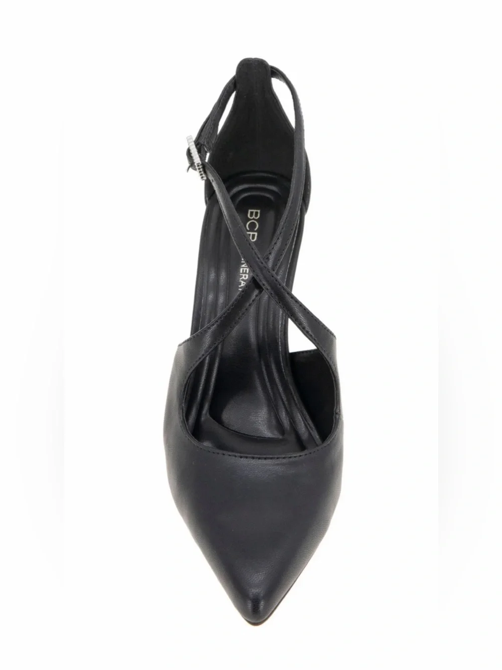 BCBGeneration Black Pointed Toe Crisscross Ankle Strap Heels